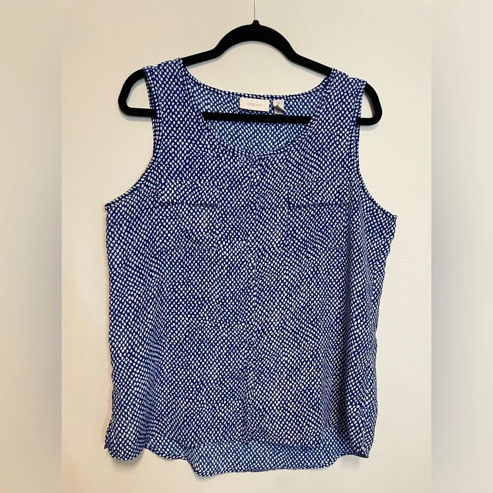 Chico’s Blue and White Button Up Tank Size US Large/Chico’s Size 2 - Picture 1 of 5